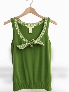 Banana Republic Green Sleeveless Knit Tank with Polka Dot Tie